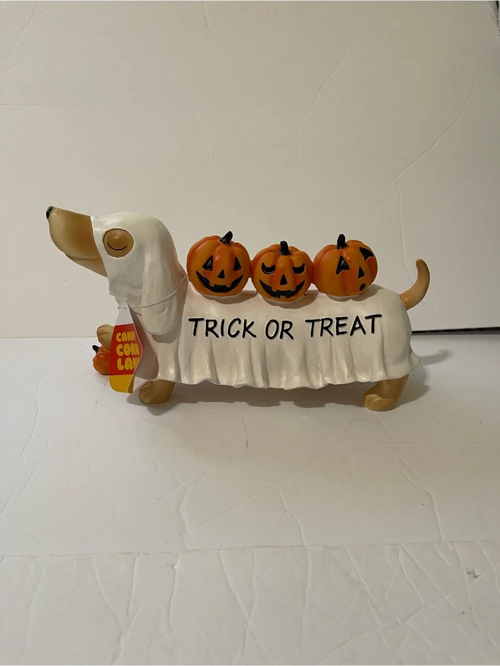 Candy Corn Lane Halloween Dachshund Ghost Trick or Treat Pumpkin Decor - NWT **